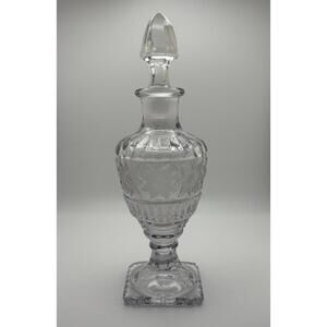 Imperial Glass IRICE Sunflower Pressed Glass Barber Bottle Late 30s 6”; 8” w/top